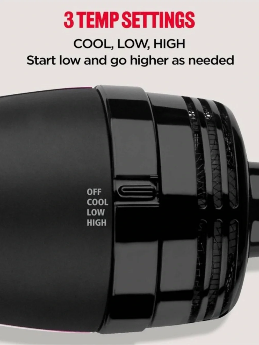 Revlon Hot Air Brush Styler 1100 watt, 3 Heat Settings - Pink and Black